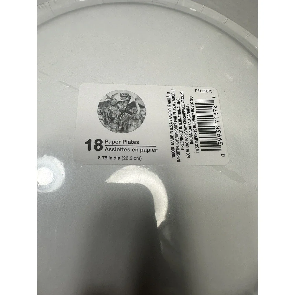 Greenbrier‎ Dinosaur Party Paper Plates 18 Count Pack 8.75 Inch Round Multicolor